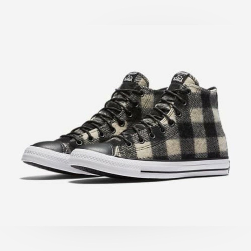 Converse Men's High Top Plaid Sneakers - Black & Cream